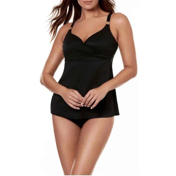 Miraclesuit BLACK Surplice Underwire Tankini‎ Swim Top Size 38DD NWT Slimming - Picture 1 of 9